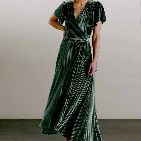 In Bloom Dresses & Skirts - Baltic born In Bloom Green Texture Stripe Velour Long Wrap Around Dress Dress